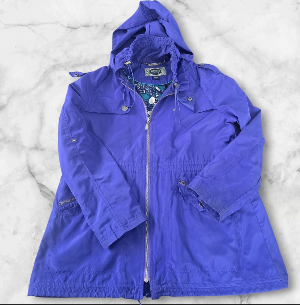 Green With Envy Women's Purple Hooded Trench Coat W Artsy Lining (Size:Large)